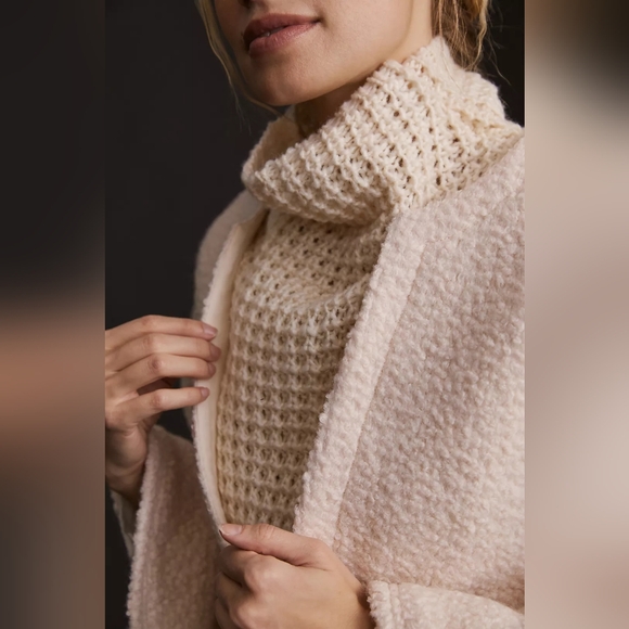 Anthropologie Textured Wool Blend Cream Poncho Sweater - Picture 3 of 9